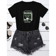 Harajuku Alien Space Milk Graphic T Shirt Black / S