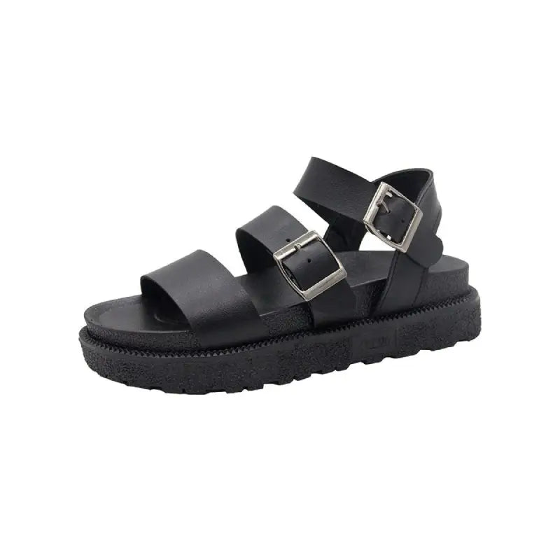 Harajuku Black Platform PU Leather Sandals