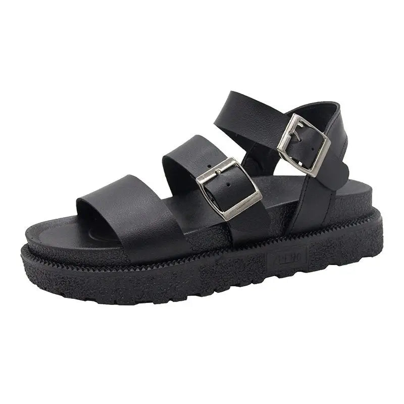 Harajuku Black Platform PU Leather Sandals Euro Size Mate