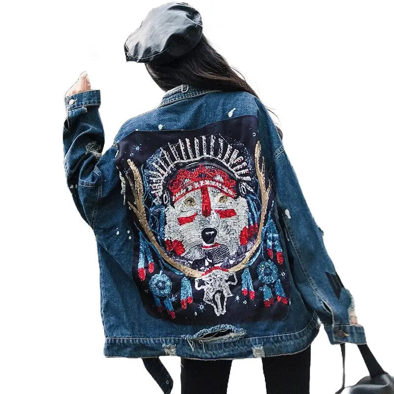 Harajuku Embroidery Denim Jacket for Urban Streetwear