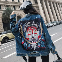 Harajuku Embroidery Denim Jacket for Urban Streetwear M