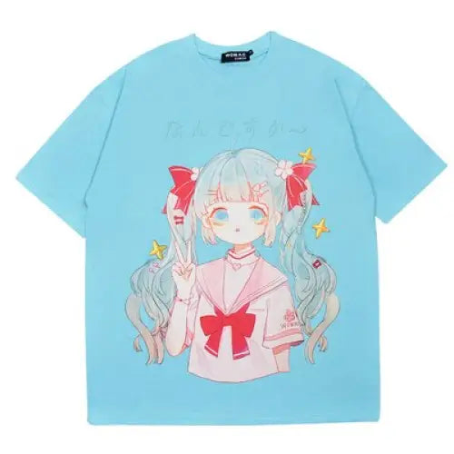 Harajuku Girl Oversized T-shirt - Blue / L - T-Shirt