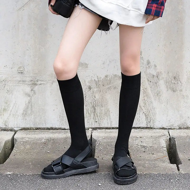Harajuku Gothic Dark Knee Socks - Black - Short / One Size