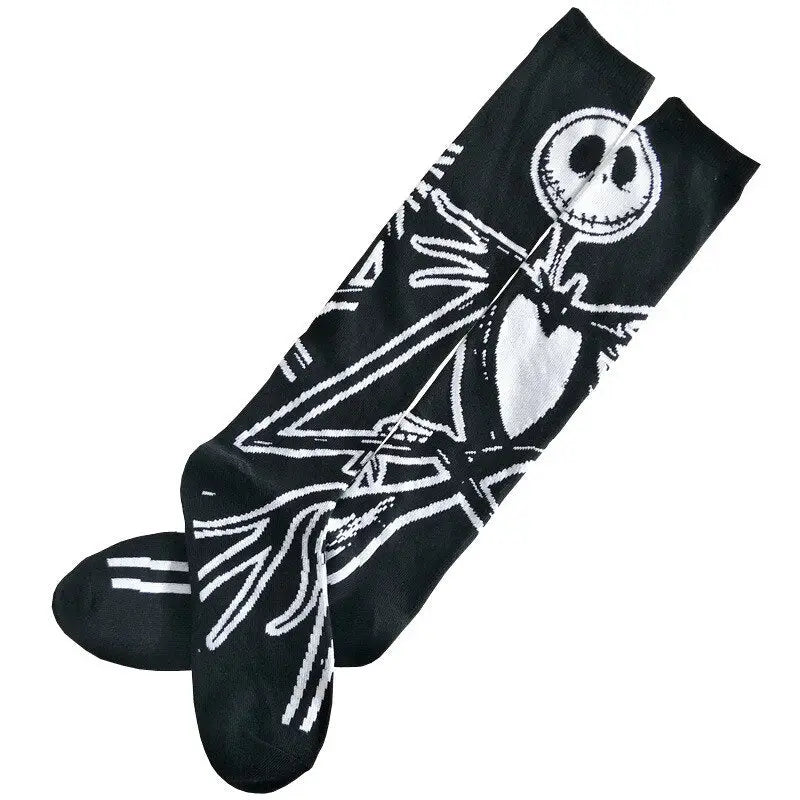 Harajuku Gothic Dark Knee Socks - Black - Skelleton