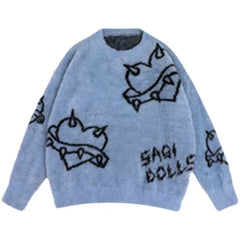 Harajuku Gothic Love Rivet Letter Knitted Sweater - Blue