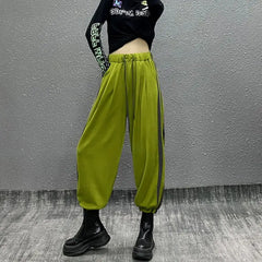 Harajuku High Waist Stripe Loose Harem Pants Green / M