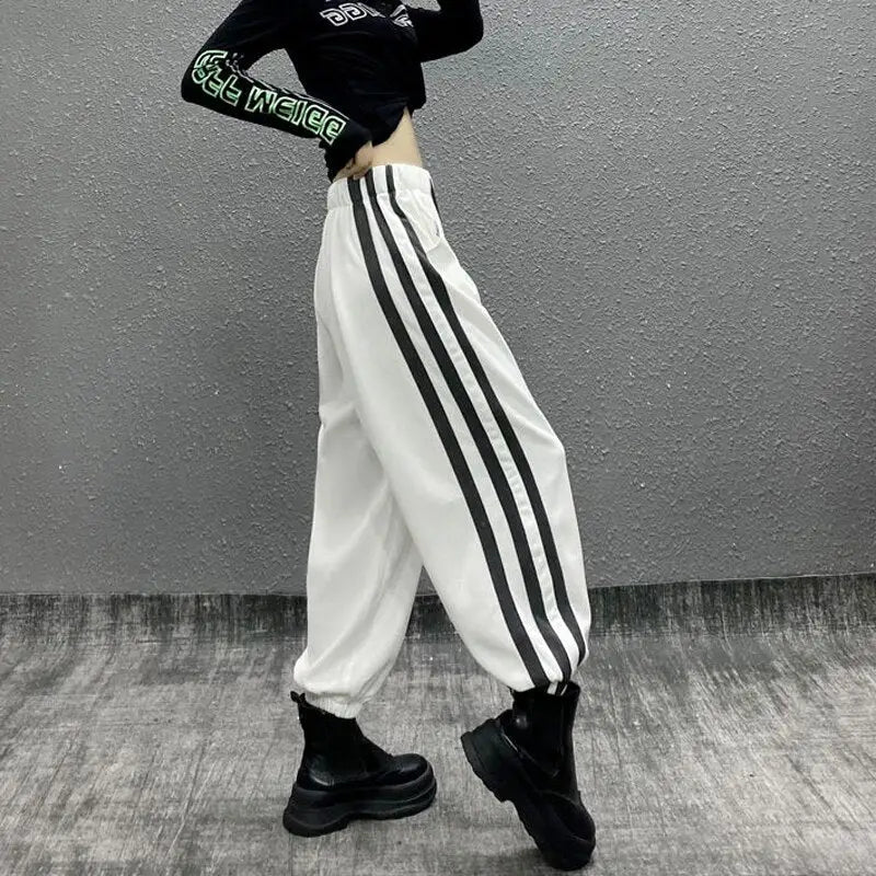 Harajuku High Waist Stripe Loose Harem Pants White / M
