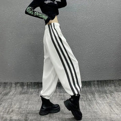 Harajuku High Waist Stripe Loose Harem Pants White / M