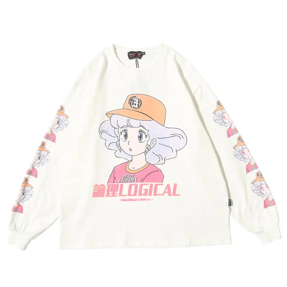 Harajuku Kawaii Oversized Cartoon Sweatshirt White / L