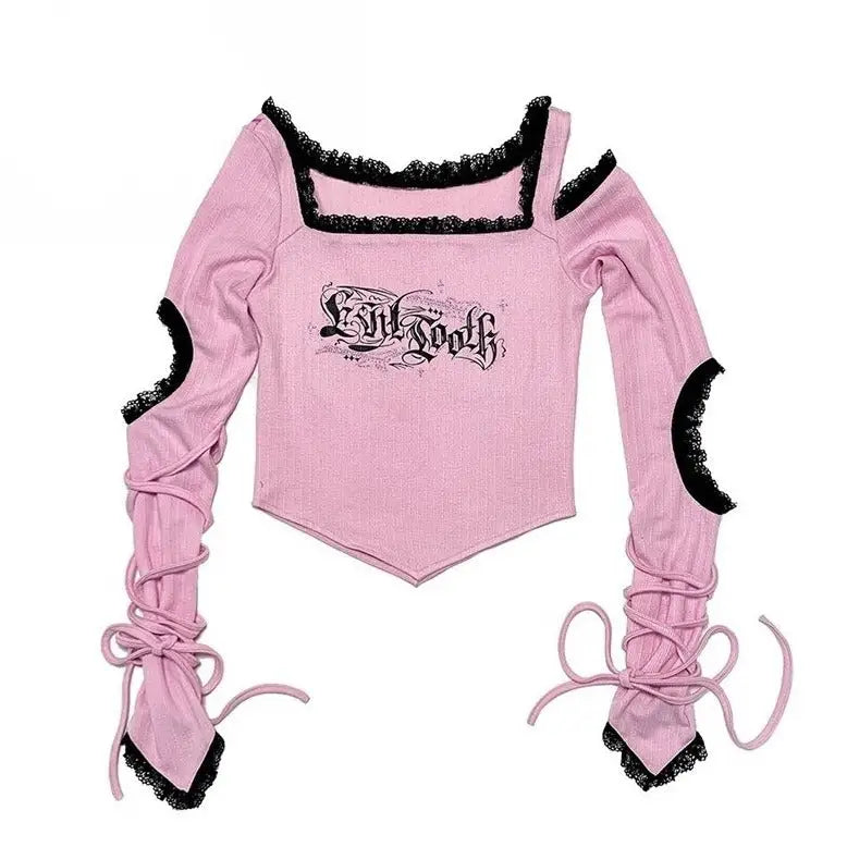 Harajuku Long Sleeve Top Mikumn Style Pink / S
