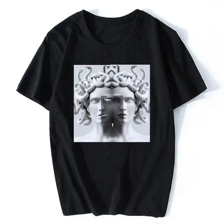 Harajuku Medusa Print T-Shirt - Black Gray / XS