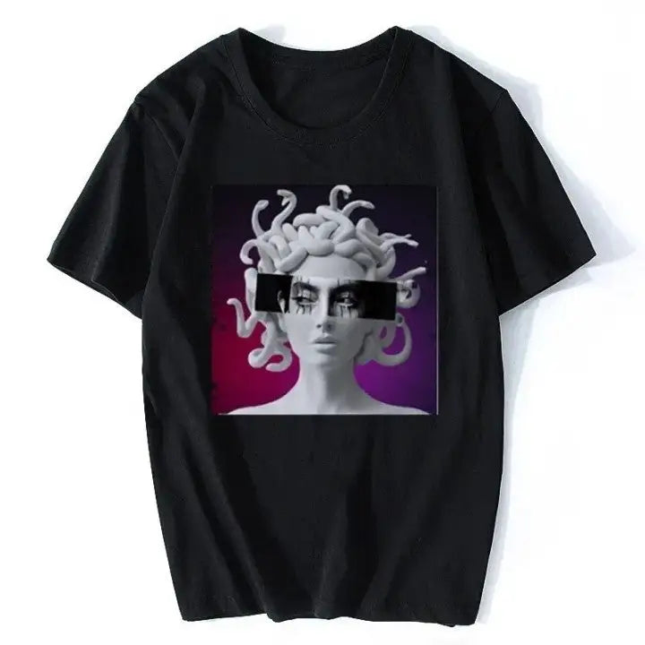 Harajuku Medusa Print T-Shirt - Black Purple / XS