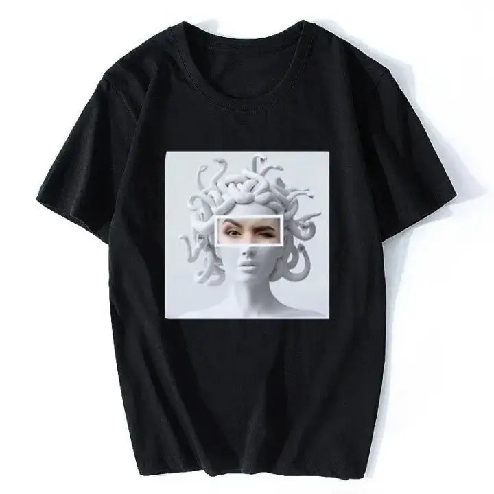 Harajuku Medusa Print T-Shirt - Black / XS