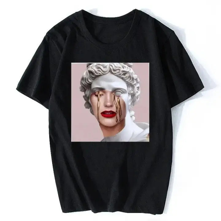 Harajuku Medusa Print T Shirt for Women Black Ligth Pink