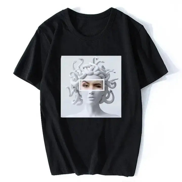 Harajuku Medusa Print T Shirt for Women Black / XS
