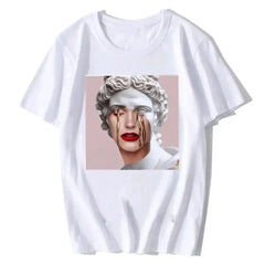 Harajuku Medusa Print T Shirt for Women White Ligth Pink