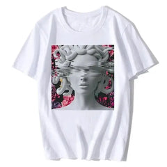 Harajuku Medusa Print T Shirt for Women White Pink / XS