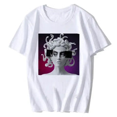 Harajuku Medusa Print T Shirt for Women White Purple / XS