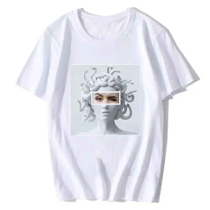 Harajuku Medusa Print T Shirt for Women White / XS