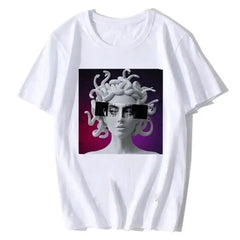 Harajuku Medusa Print T-Shirt - White Purple / XS