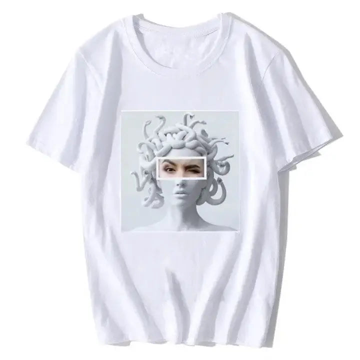 Harajuku Medusa Print T-Shirt - White / XS