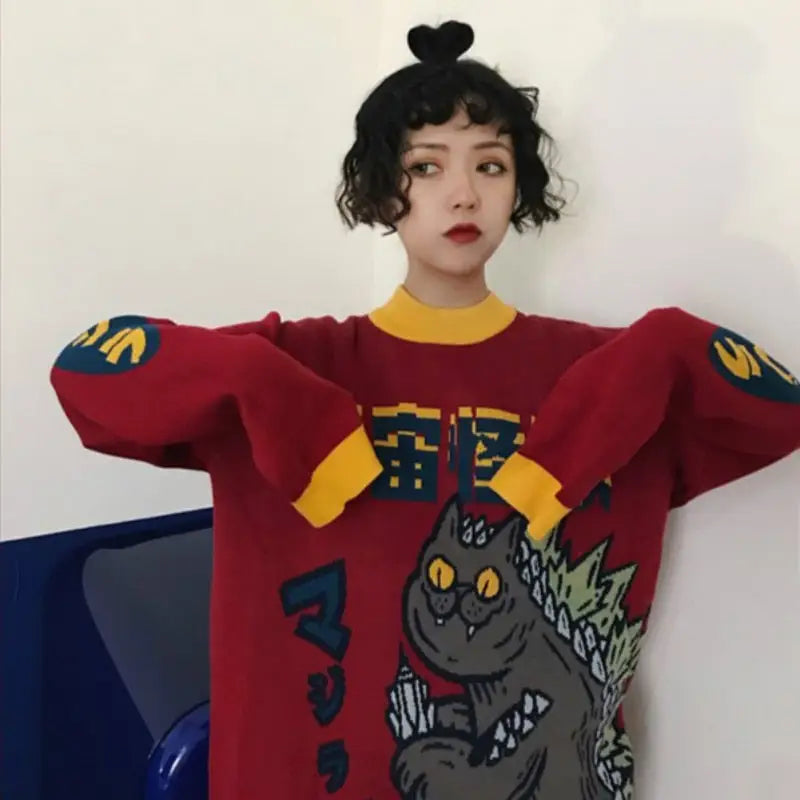 Harajuku Monster Knitted Sweater Excellent Quality One Size