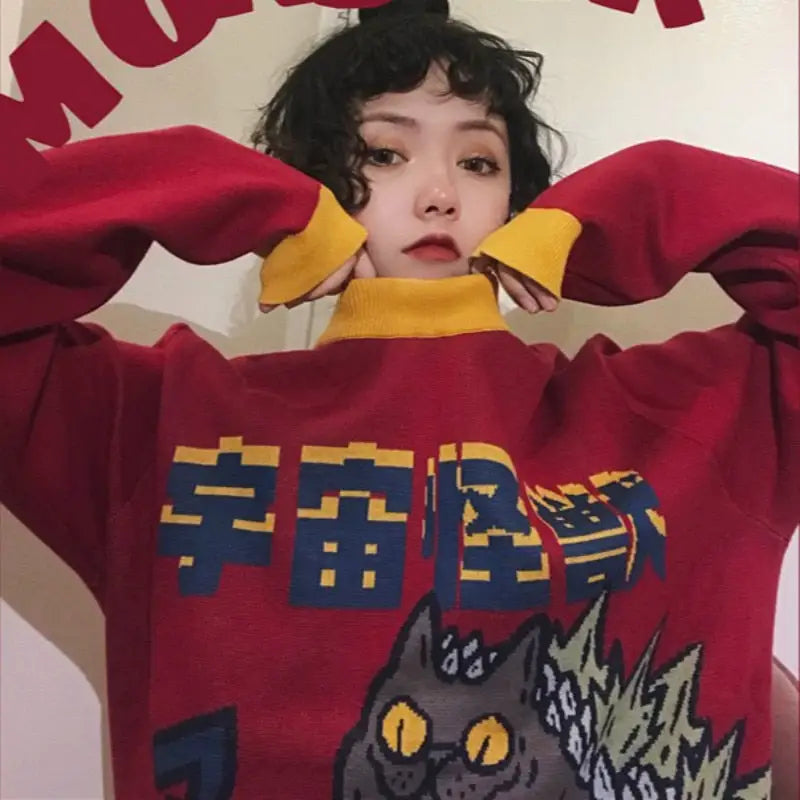 Harajuku Monster Knitted Sweater Excellent Quality One Size