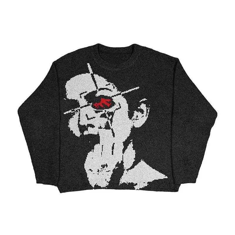 Harajuku Oversize Knitted Sweater - Black / M