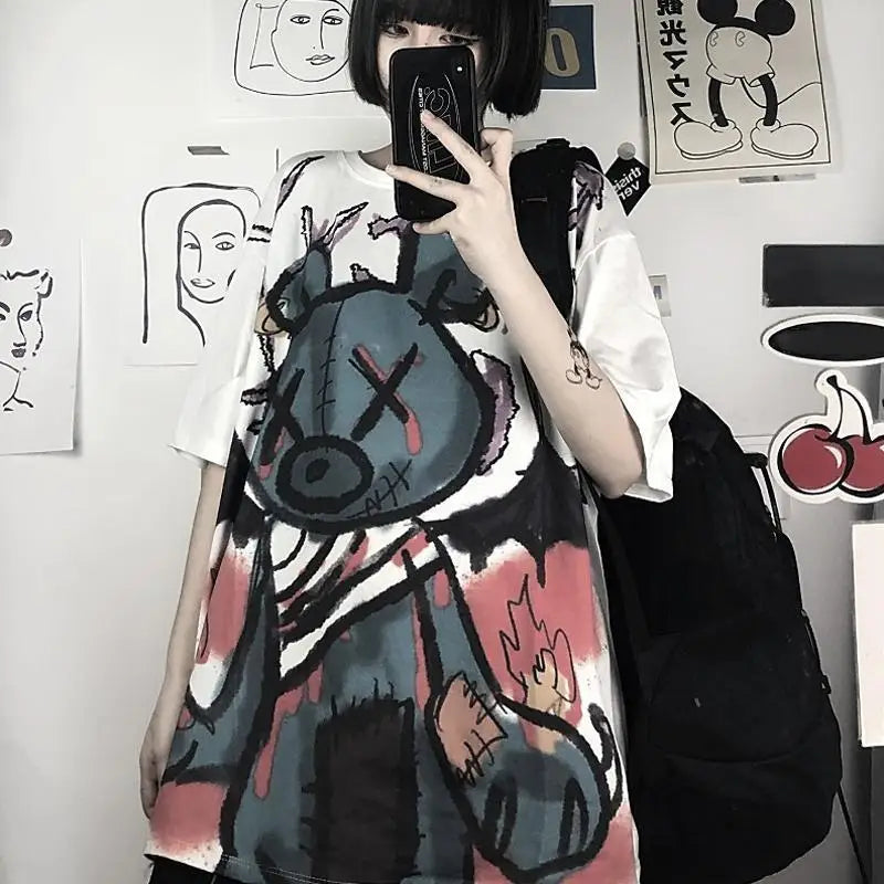 Harajuku Pastel Goth Bear T Shirt for Kawaii Style Fans