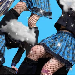 Harajuku Plaid Mini Skirt with Leg Cover and High Waist