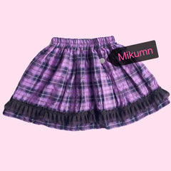 Harajuku Plaid Mini Skirt with Leg Cover and High Waist