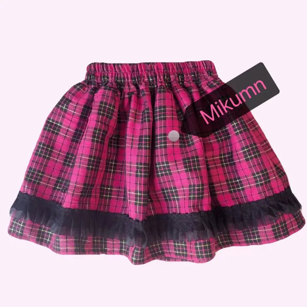 Harajuku Plaid Mini Skirt with Leg Cover and High Waist