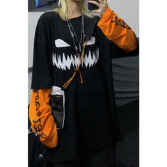 Harajuku Pumpkin Print Letter Sweatshirt
