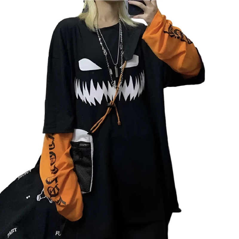 Harajuku Pumpkin Print Letter Sweatshirt