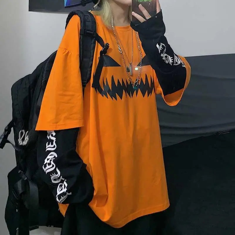 Harajuku Pumpkin Print Letter Sweatshirt Orange / XXL