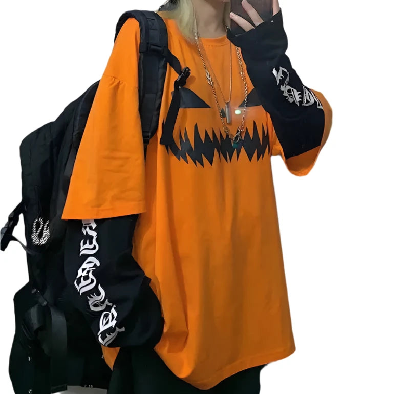 Harajuku Pumpkin Print Letter Sweatshirt