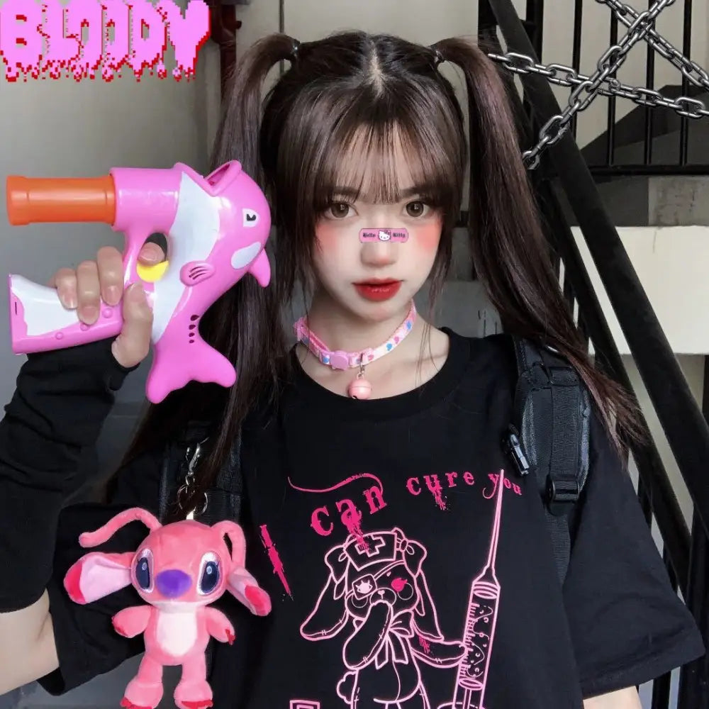 Harajuku Punk Gothic Bear Graphic T-Shirt