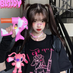 Harajuku Punk Gothic Bear Graphic T-Shirt Black / M