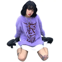 Harajuku Purple Long SLeeve Knit Sweater - One Size