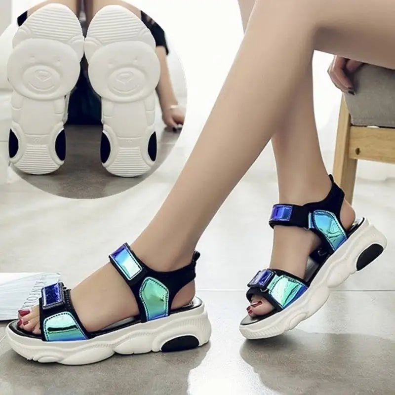 Harajuku Rainbow Outdoor Platform Sandals Euro Size