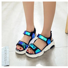 Harajuku Rainbow Outdoor Platform Sandals Euro Size black