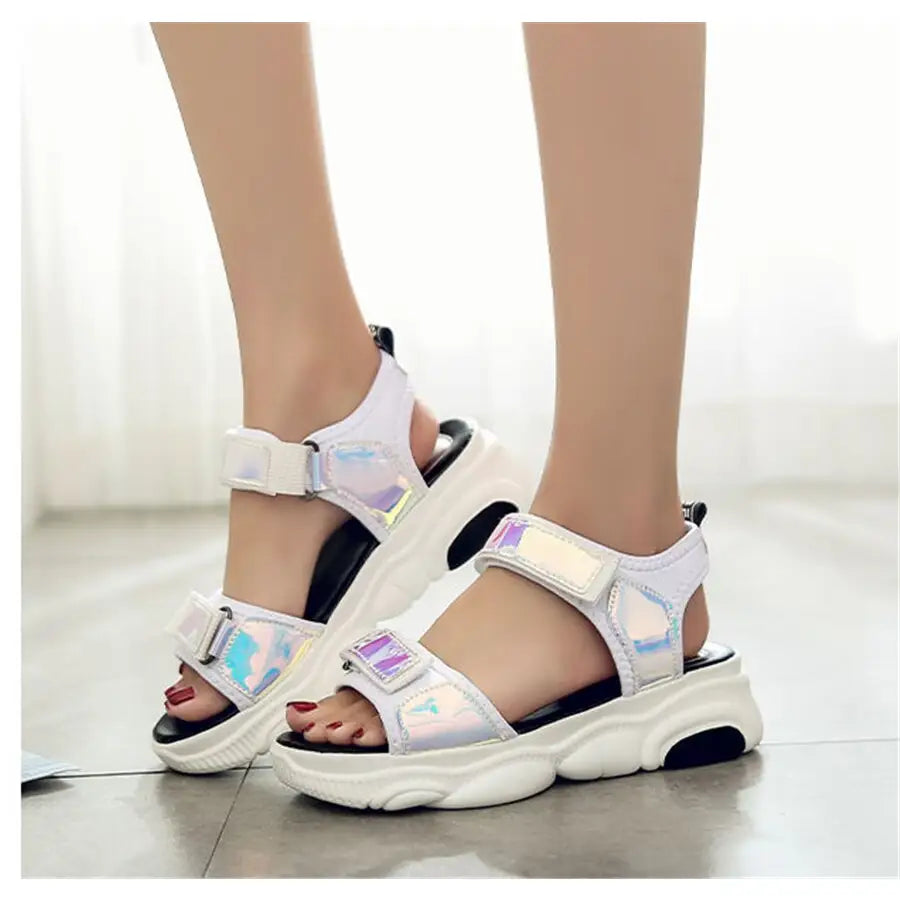 Harajuku Rainbow Outdoor Platform Sandals Euro Size white