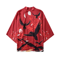 Harajuku Raven 3/4 Sleeve Kimono - Red / S - KIMONO