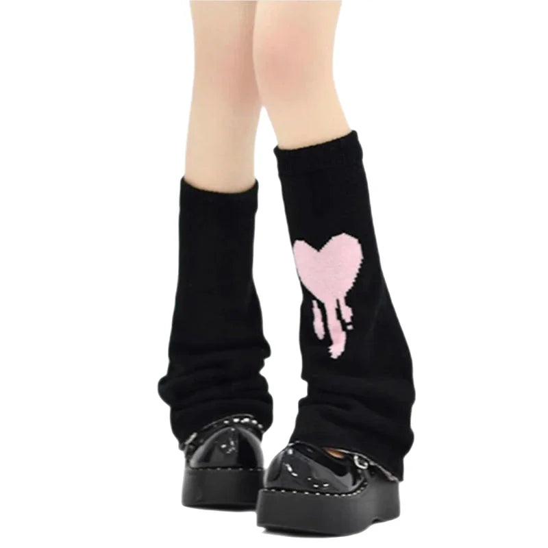 Harajuku Ribbon Bow Lace Up Leg Warmer Socks Black