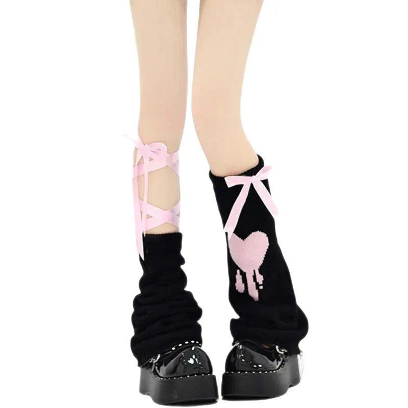 Harajuku Ribbon Bow Lace Up Leg Warmer Socks