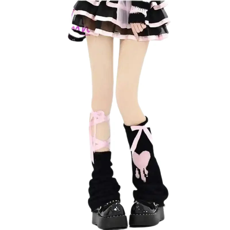 Harajuku Ribbon Bow Lace Up Leg Warmer Socks