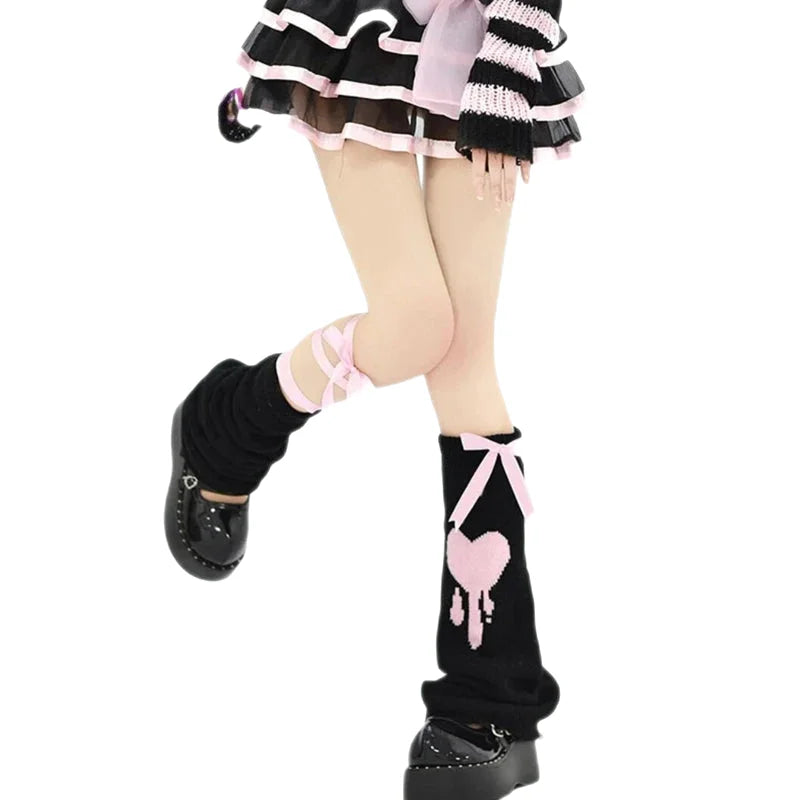 Harajuku Ribbon Bow Lace Up Leg Warmer Socks