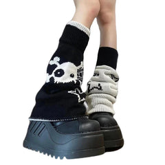 Harajuku Star Skull Two Side Wear Leg Warmers Socks Black