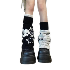 Harajuku Star Skull Two Side Wear Leg Warmers Socks Black