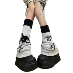 Harajuku Star Skull Two Side Wear Leg Warmers Socks Black